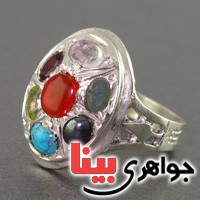 انگشتر چند جواهر عقیق یمنی هفت نگین همراه با حرز امام جواد _کد:16668
