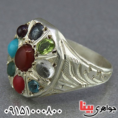 انگشتر چند جواهر عقیق یمنی نه نگین همراه با حرز امام جواد _کد:16669