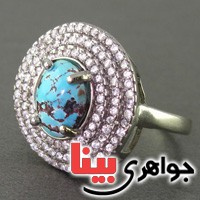 انگشتر فیروزه نیشابوری رودیوم زنانه درشت _کد:16684