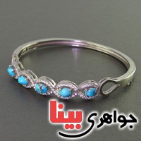 دستبند فیروزه نیشابوری النگویی رودیوم زنانه عالی _کد:2486