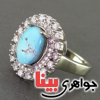 انگشتر فیروزه نیشابوری رودیوم زنانه درشت _کد:16707