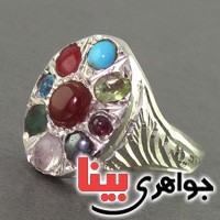 انگشتر چند جواهر عقیق یمنی نه نگین همراه با حرز امام جواد _کد:16724