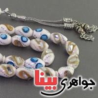 تسبیح استخوان ۳۳ دانه ای نقره کوب با مرصع کاری فیروزه و صدف _کد:16726