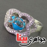 انگشتر فیروزه نیشابوری رودیوم درشت زنانه _کد:16756