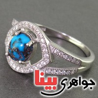 انگشتر فیروزه نیشابوری شجری رودیوم زنانه _کد:16797