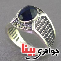 انگشتر حدید و یاقوت کبود مارکازیتی _کد:16838