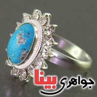 انگشتر فیروزه نیشابوری دور جواهری زنانه _کد:16906