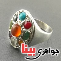 انگشتر چند جواهر عقیق یمنی نه نگین همراه با حرز امام جواد _کد:17024