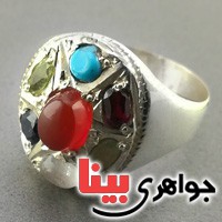 انگشتر چند جواهر عقیق یمنی هفت نگین همراه با حرز امام جواد _کد:17025