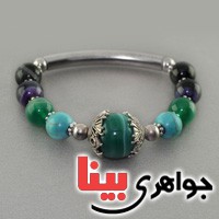 دستبند عقیق چند رنگ و فیروزه مهره ای بسیار زیبا و خوش رنگ _کد:17085