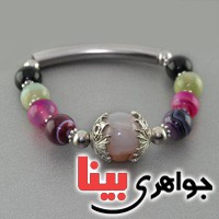 دستبند عقیق چند رنگ مهره ای بسیار خوش رنگ _کد:17086