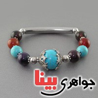 دستبند فیروزه و عقیق الوان خوشرنگ _کد:17099