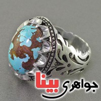 انگشتر فیروزه نیشابوری شجری مردانه درشت فاخر قدیمی _کد:2557