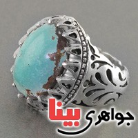 انگشتر فیروزه نیشابوری شجری درشت مردانه قدیمی _کد:17177