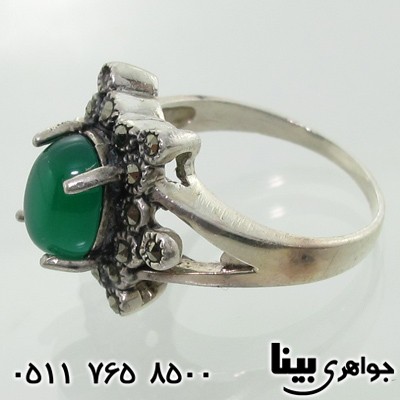 انگشتر عقیق سبز حدیدکاری شده