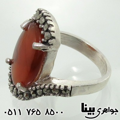 انگشتر عقیق یمنی مارپیچ حدیدکاری شده