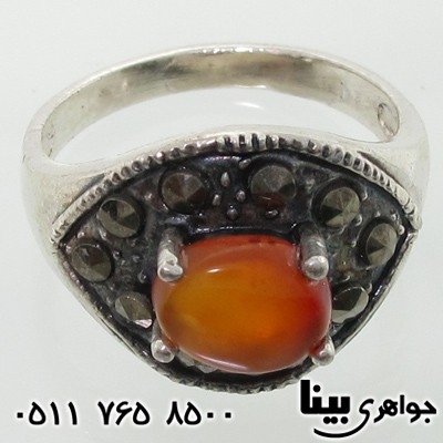 انگشتر عقیق یمنی حدیدکاری شده طرح چشم