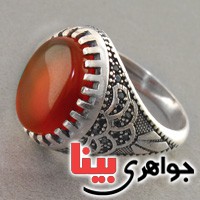 انگشتر عقیق قرمز درشت اسلیمی  عالی مردانه _کد:17411