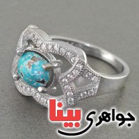 انگشتر فیروزه نیشابوری تک و خوشرنگ رودیوم زنانه