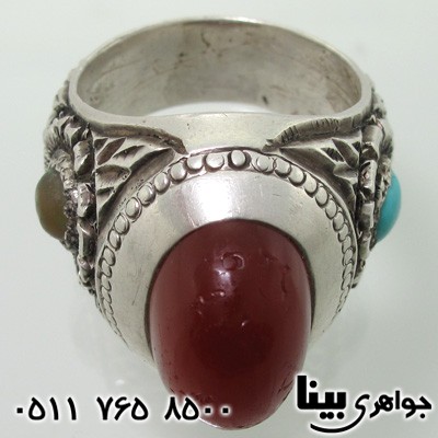 انگشتر عقیق یمنی سه جواهر قلم کار