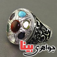 انگشتر چند جواهر مردانه  هفت نگین  درشت همراه با حرز امام جواد _کد:17536