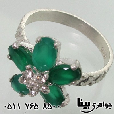 انگشتر عقیق سبز طرح گل