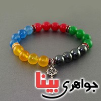 دستبند چند جواهر سنگ درمانی عقیق ، حدید ، جید _کد:17577