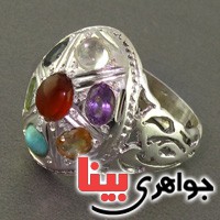 انگشتر چند جواهر هفت نگین درشت مردانه فاخر بسیار عالی _کد:2599