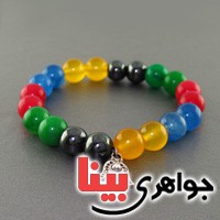دستبند چند جواهر سنگ درمانی عقیق ، حدید ، جید _کد:17583