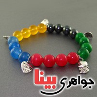 دستبند چند جواهر  سنگ درمانی عقیق ، حدید ، جید _کد:17591