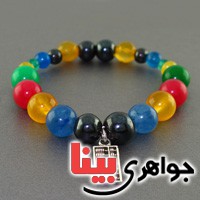 دستبند چند جواهر  سنگ درمانی عقیق ، حدید ، جید _کد:17597