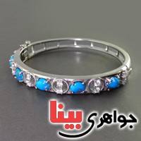 دستبند فیروزه نیشابوری النگویی رودیوم زنانه بسیار عالی _کد:2602