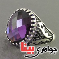 انگشتر نقره مردانه طرح آمتیست بسیار زیبا _کد:17658