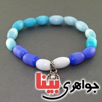دستبند چشم گربه سه رنگ آبی سفید و بنفش خوشرنگ _کد:17707