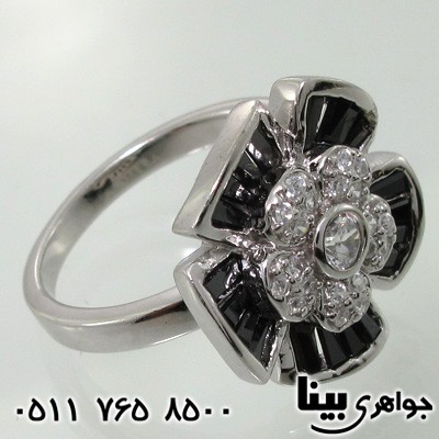 انگشتر عقیق سیاه (اونیکس) طرح گل