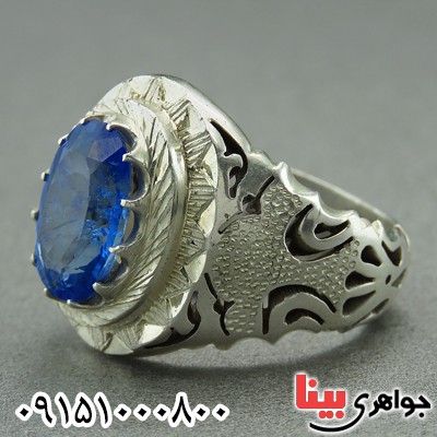 انگشتر توپاز آبی بسیار عالی فاخر مردانه درشت _کد:2682