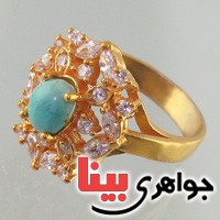 انگشتر فیروزه نیشابوری دور جواهری زنانه درشت_کد:17833