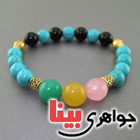 دستبند چند جواهر کوارتز صورتی ،جید و ... درشت _کد:17992