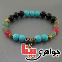 دستبند چند جواهر فیروزه ، جید دانه اناری و ... _کد:17999