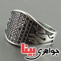 انگشتر عقیق سیاه (اونیکس) مردانه مدل میکرو طرح شعله _کد:18001