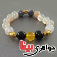 دستبند چند جواهر عقیق زرد ،عقیق شجری و... درشت _کد:18007