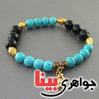 دستبند فیروزه و عقیق سیاه درشت بسیار زیبا _کد:18023