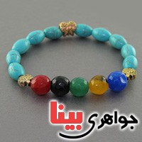دستبند چند جواهر عقیق ،فیروزه خوشرنگ درشت بسیار زیبا _کد:18024