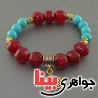 دستبند چند جواهر فیروزه و جید یاقوتی درشت بسیار خوشرنگ _کد:18033