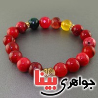 دستبند چند جواهر جید ، عقیق بسیار خوشرنگ _کد:18091