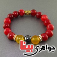 دستبند چند جواهر عقیق ، حدید و جید درشت بسیار خوشرنگ و زیبا _کد:18118