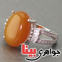 انگشتر عقیق شرف الشمس کهربایی رودیوم زنانه  _کد:18124