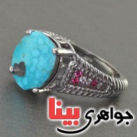 انگشتر فیروزه نیشابوری رودیوم بسیار عالی فاخر زنانه _کد:18142
