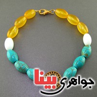 دستبند چند جواهر چشم گربه و شرف الشمس و فیروزه _کد:18143
