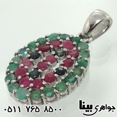 گردنبند چند جواهر زمرد و یاقوت سرخ و کبود